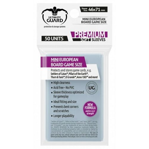 Ultimate Guard Premium Soft Sleeves for Board Game Cards Mini European (50) (46x71mm)