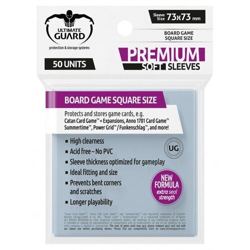 Ultimate Guard Premium Soft Sleeves for Board Game Cards Square (50) (73x73mm)