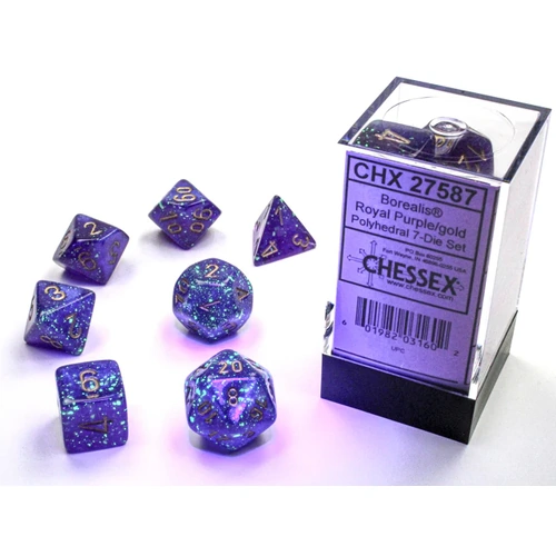 CHX 27587 Borealis Polyhedral Royal Purple/Gold Luminary 7-Die Set